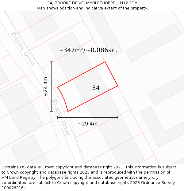 34, BROOKE DRIVE, MABLETHORPE, LN12 2DA: Plot and title map