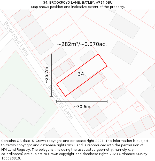 34, BROOKROYD LANE, BATLEY, WF17 0BU: Plot and title map