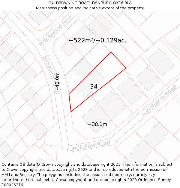 34, BROWNING ROAD, BANBURY, OX16 9LA: Plot and title map