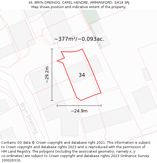 34, BRYN DREINOG, CAPEL HENDRE, AMMANFORD, SA18 3RJ: Plot and title map