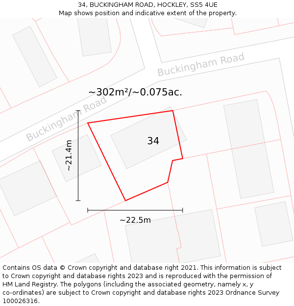 34, BUCKINGHAM ROAD, HOCKLEY, SS5 4UE: Plot and title map