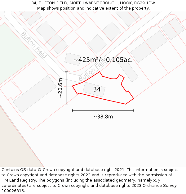 34, BUFTON FIELD, NORTH WARNBOROUGH, HOOK, RG29 1DW: Plot and title map