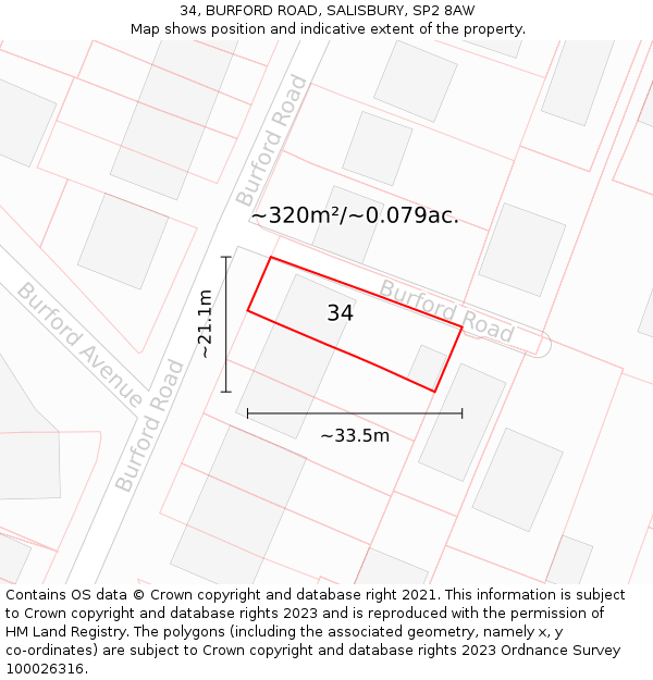 34, BURFORD ROAD, SALISBURY, SP2 8AW: Plot and title map