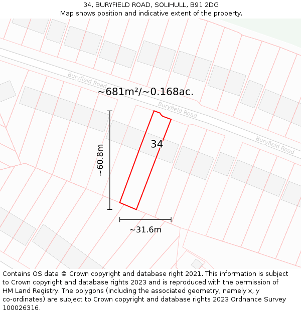 34, BURYFIELD ROAD, SOLIHULL, B91 2DG: Plot and title map