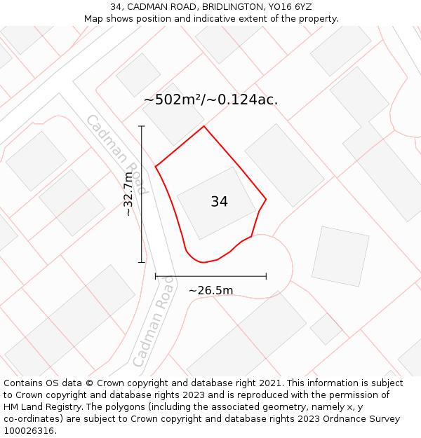 34, CADMAN ROAD, BRIDLINGTON, YO16 6YZ: Plot and title map