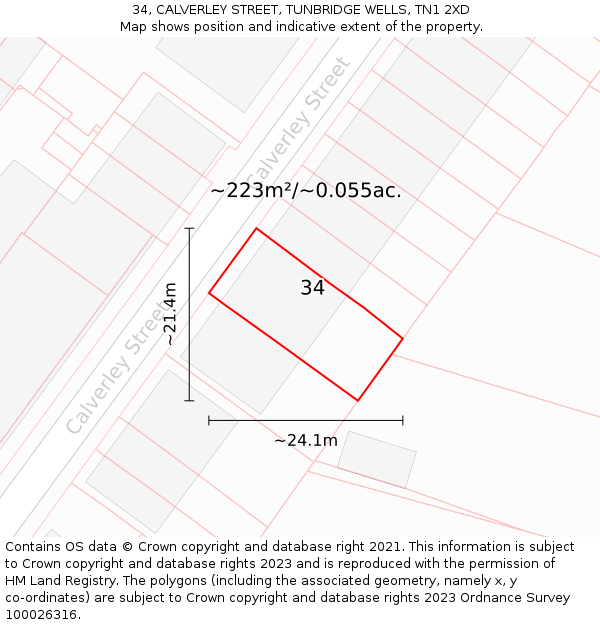 34, CALVERLEY STREET, TUNBRIDGE WELLS, TN1 2XD: Plot and title map