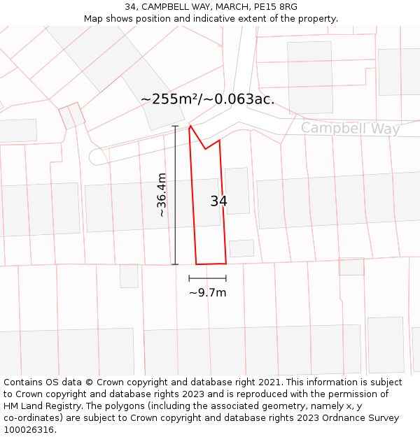 34, CAMPBELL WAY, MARCH, PE15 8RG: Plot and title map