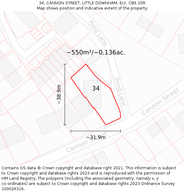 34, CANNON STREET, LITTLE DOWNHAM, ELY, CB6 2SR: Plot and title map