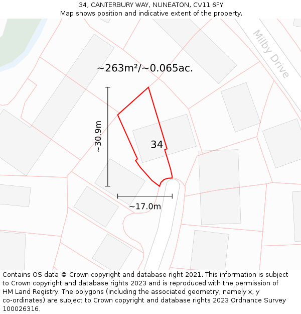 34, CANTERBURY WAY, NUNEATON, CV11 6FY: Plot and title map