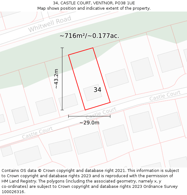 34, CASTLE COURT, VENTNOR, PO38 1UE: Plot and title map