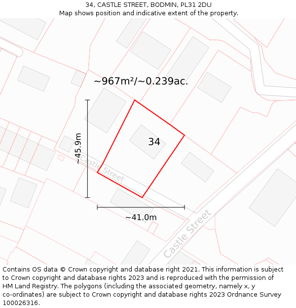 34, CASTLE STREET, BODMIN, PL31 2DU: Plot and title map