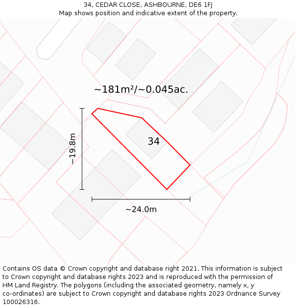 34, CEDAR CLOSE, ASHBOURNE, DE6 1FJ: Plot and title map