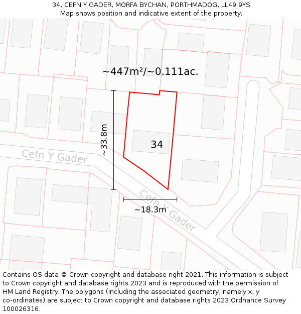 34, CEFN Y GADER, MORFA BYCHAN, PORTHMADOG, LL49 9YS: Plot and title map