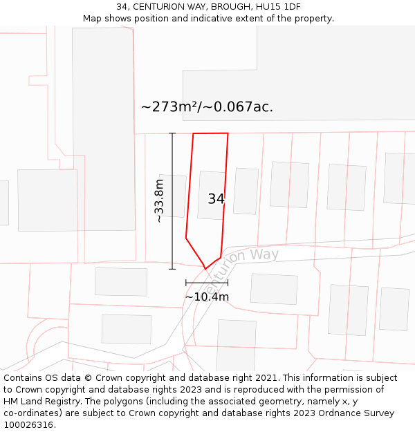 34, CENTURION WAY, BROUGH, HU15 1DF: Plot and title map