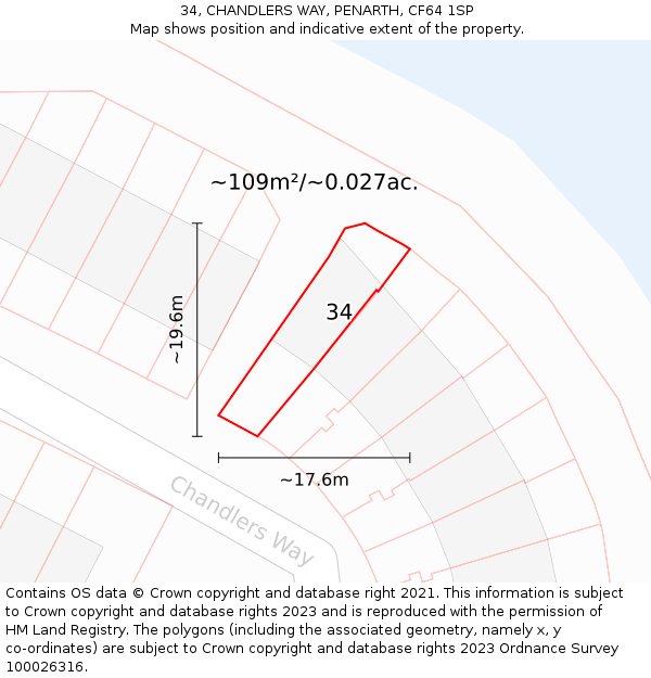 34, CHANDLERS WAY, PENARTH, CF64 1SP: Plot and title map