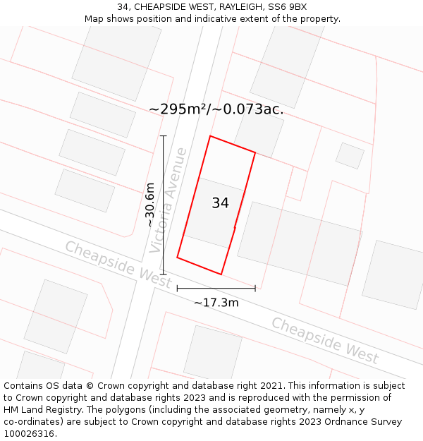 34, CHEAPSIDE WEST, RAYLEIGH, SS6 9BX: Plot and title map