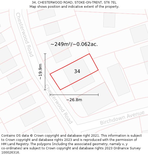 34, CHESTERWOOD ROAD, STOKE-ON-TRENT, ST6 7EL: Plot and title map