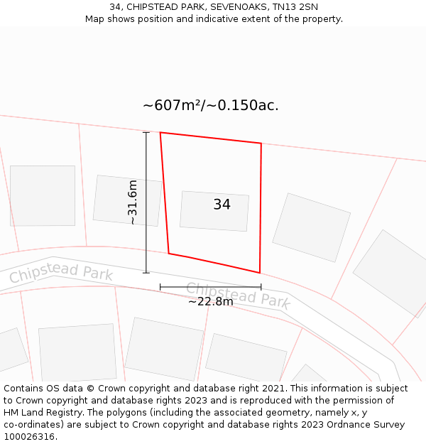 34, CHIPSTEAD PARK, SEVENOAKS, TN13 2SN: Plot and title map