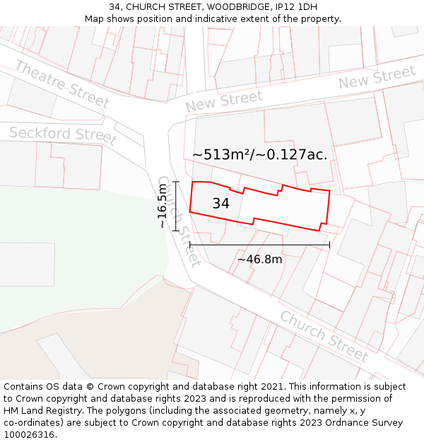 34, CHURCH STREET, WOODBRIDGE, IP12 1DH: Plot and title map
