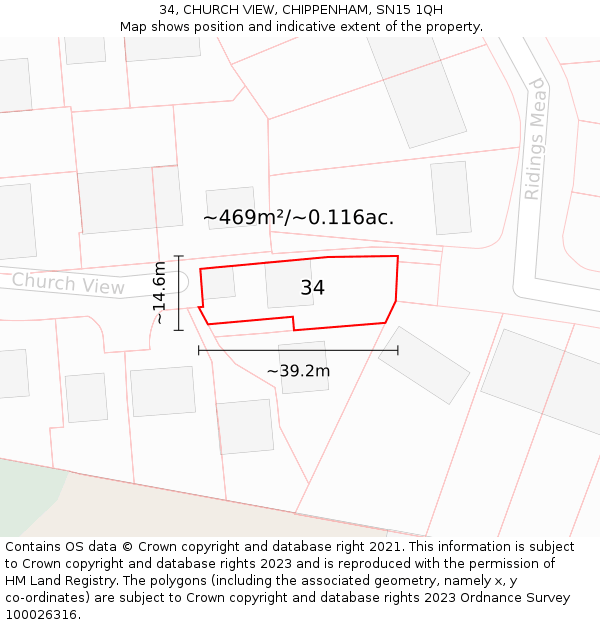 34, CHURCH VIEW, CHIPPENHAM, SN15 1QH: Plot and title map