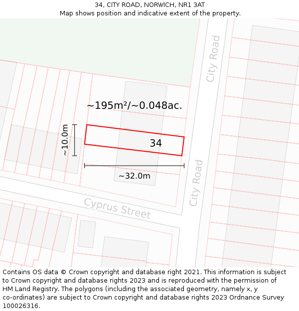 34, CITY ROAD, NORWICH, NR1 3AT: Plot and title map