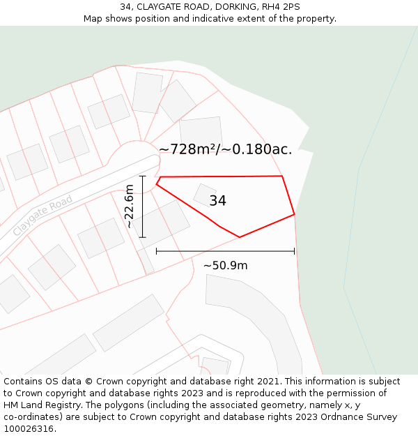 34, CLAYGATE ROAD, DORKING, RH4 2PS: Plot and title map