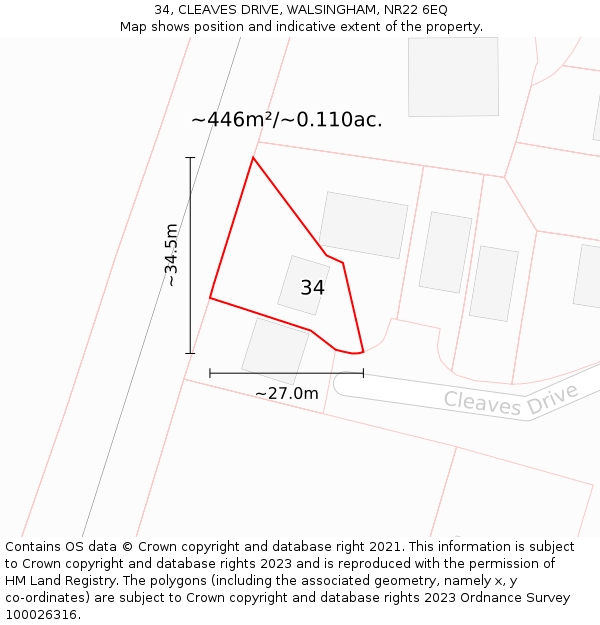 34, CLEAVES DRIVE, WALSINGHAM, NR22 6EQ: Plot and title map