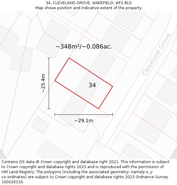 34, CLEVELAND GROVE, WAKEFIELD, WF2 8LD: Plot and title map