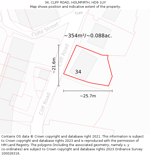 34, CLIFF ROAD, HOLMFIRTH, HD9 1UY: Plot and title map