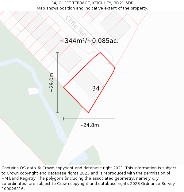 34, CLIFFE TERRACE, KEIGHLEY, BD21 5DP: Plot and title map