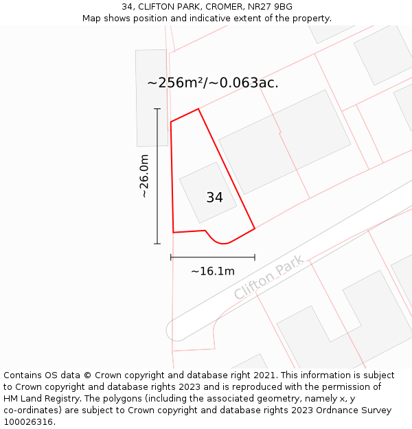 34, CLIFTON PARK, CROMER, NR27 9BG: Plot and title map