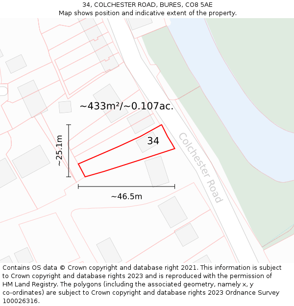 34, COLCHESTER ROAD, BURES, CO8 5AE: Plot and title map