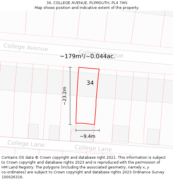 34, COLLEGE AVENUE, PLYMOUTH, PL4 7AN: Plot and title map