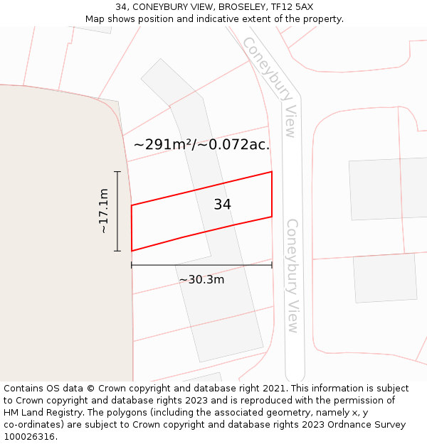 34, CONEYBURY VIEW, BROSELEY, TF12 5AX: Plot and title map