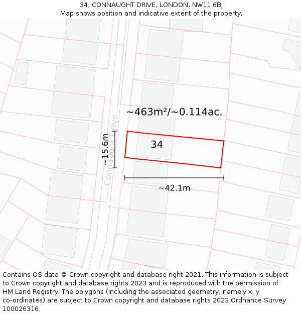 34, CONNAUGHT DRIVE, LONDON, NW11 6BJ: Plot and title map
