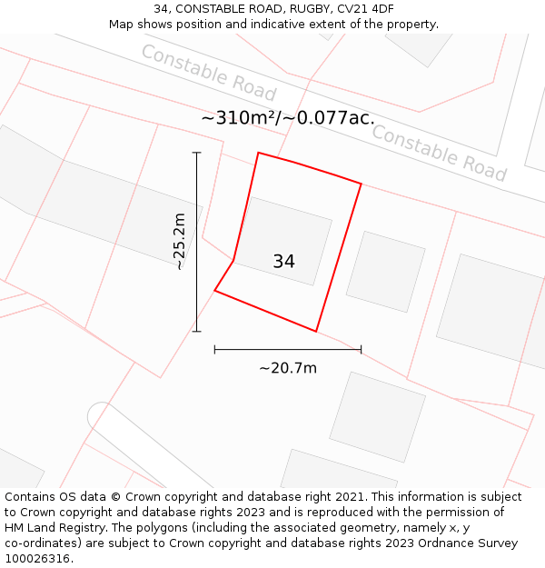 34, CONSTABLE ROAD, RUGBY, CV21 4DF: Plot and title map