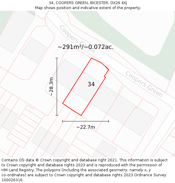 34, COOPERS GREEN, BICESTER, OX26 4XJ: Plot and title map