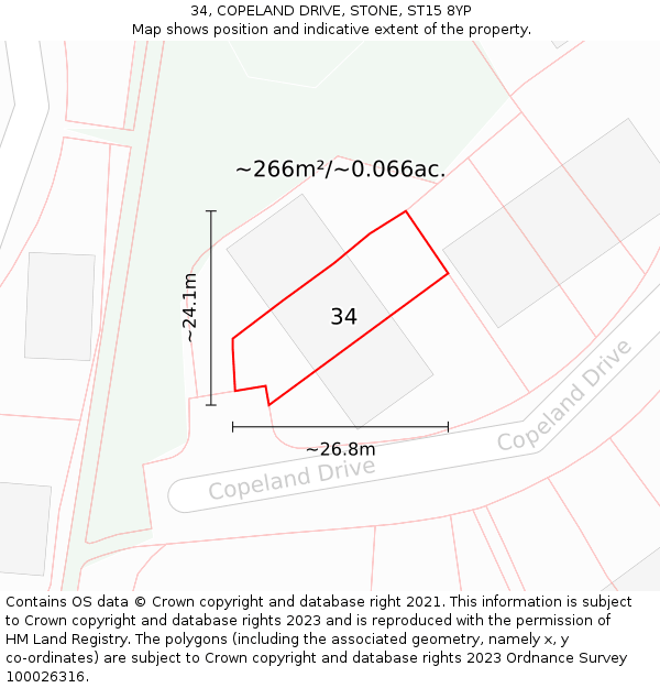 34, COPELAND DRIVE, STONE, ST15 8YP: Plot and title map