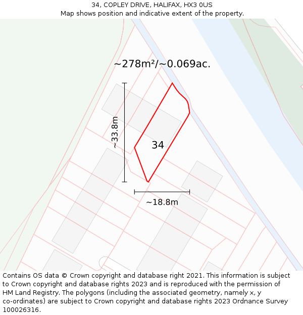 34, COPLEY DRIVE, HALIFAX, HX3 0US: Plot and title map