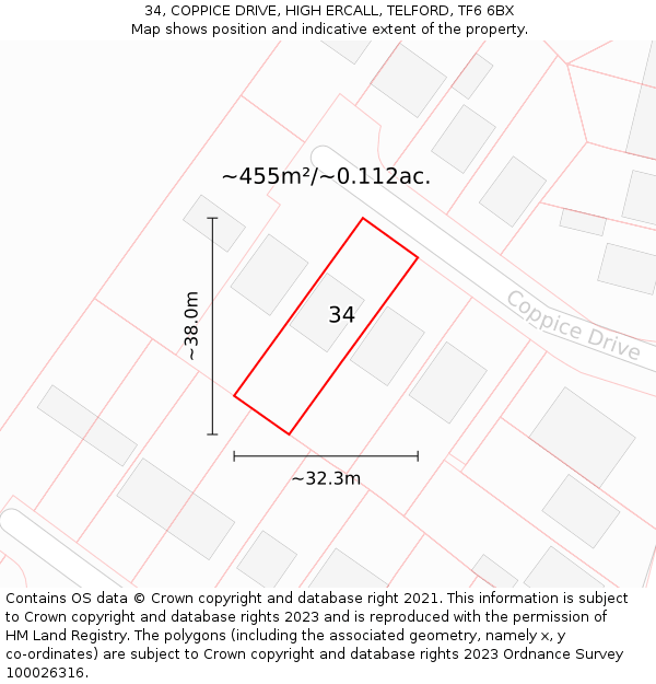 34, COPPICE DRIVE, HIGH ERCALL, TELFORD, TF6 6BX: Plot and title map