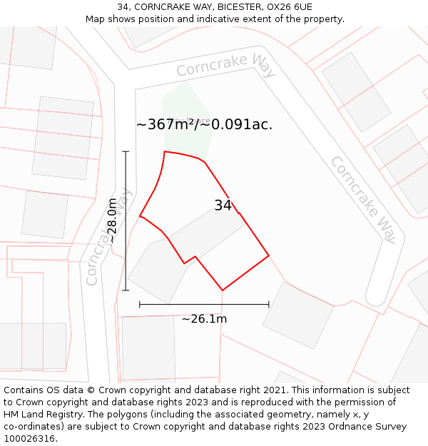 34, CORNCRAKE WAY, BICESTER, OX26 6UE: Plot and title map