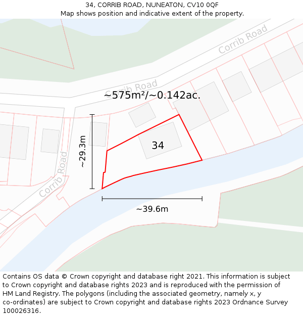 34, CORRIB ROAD, NUNEATON, CV10 0QF: Plot and title map