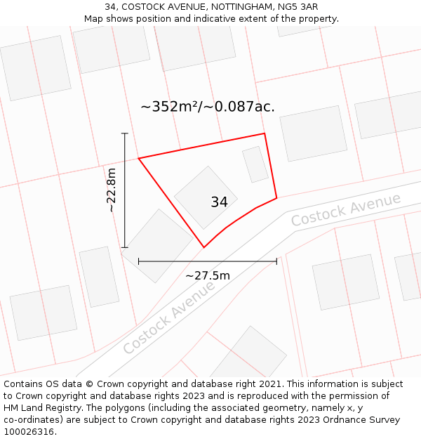 34, COSTOCK AVENUE, NOTTINGHAM, NG5 3AR: Plot and title map