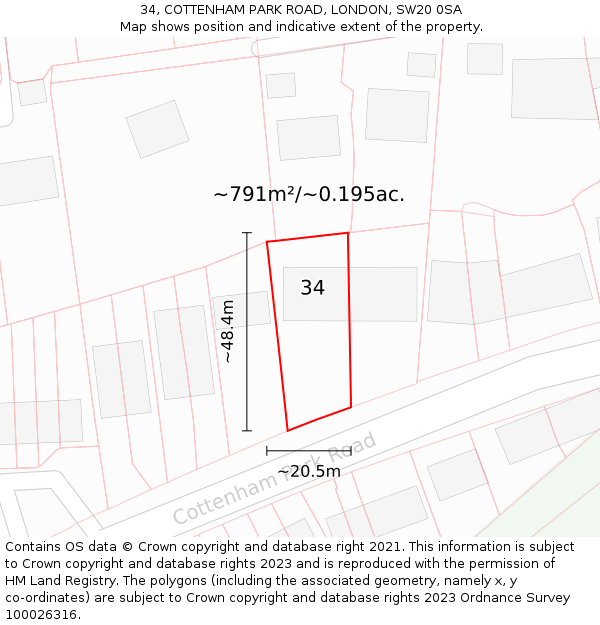 34, COTTENHAM PARK ROAD, LONDON, SW20 0SA: Plot and title map