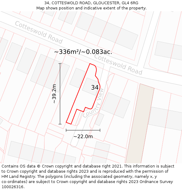 34, COTTESWOLD ROAD, GLOUCESTER, GL4 6RG: Plot and title map