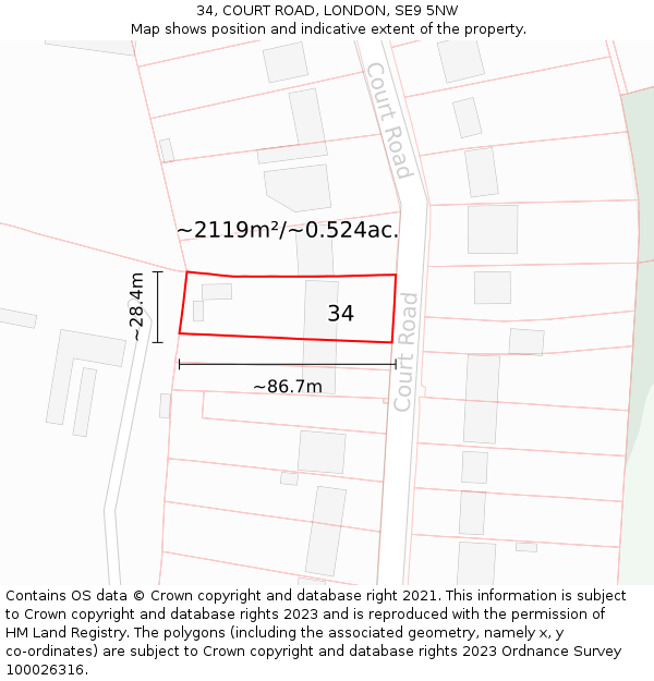 34, COURT ROAD, LONDON, SE9 5NW: Plot and title map