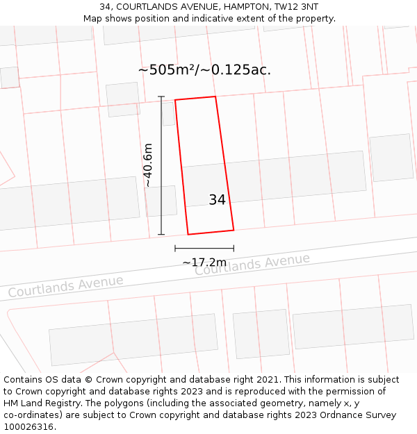 34, COURTLANDS AVENUE, HAMPTON, TW12 3NT: Plot and title map