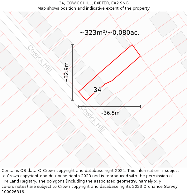 34, COWICK HILL, EXETER, EX2 9NG: Plot and title map