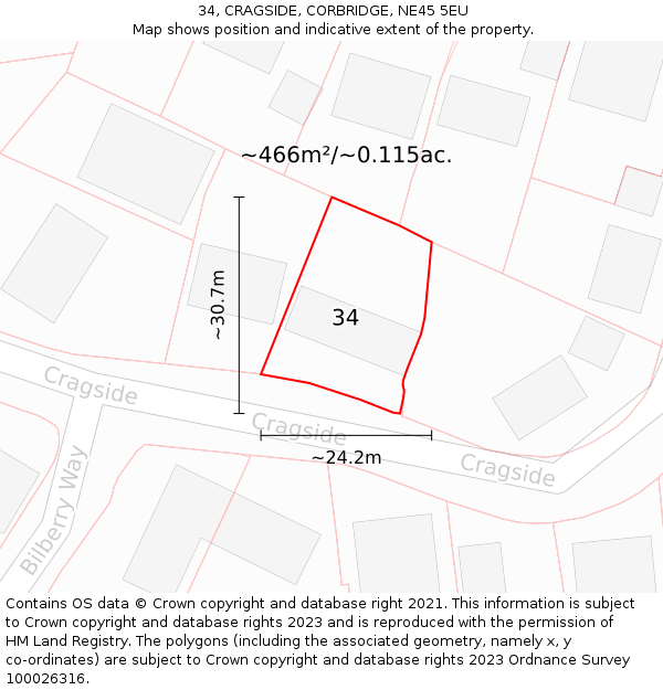 34, CRAGSIDE, CORBRIDGE, NE45 5EU: Plot and title map