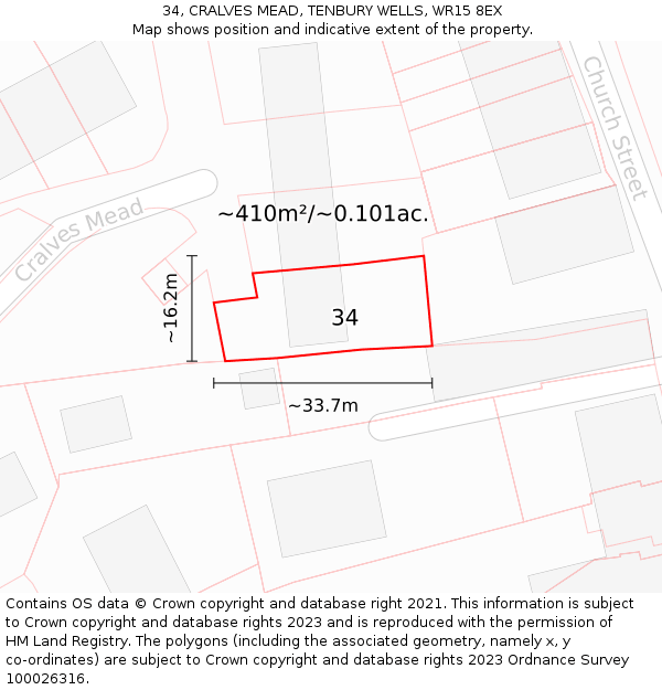 34, CRALVES MEAD, TENBURY WELLS, WR15 8EX: Plot and title map